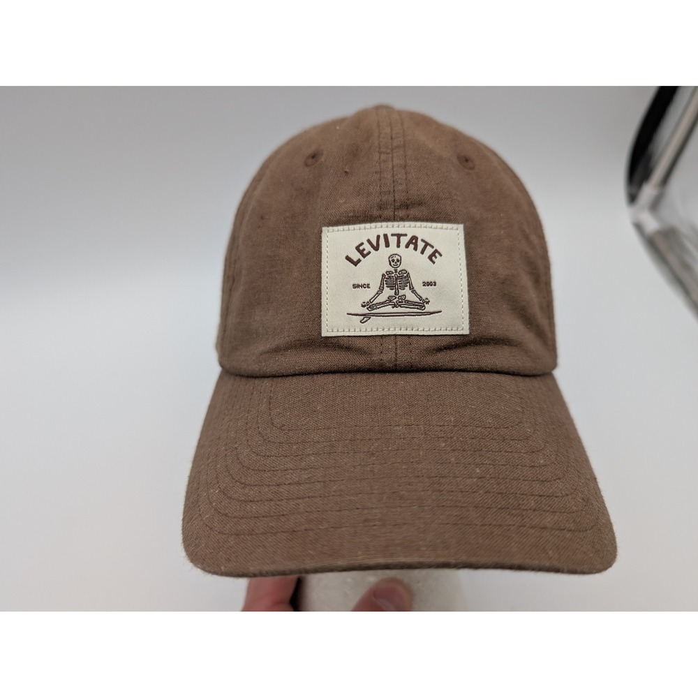 Levitate Brand Brown Linen Skeleton Patch Adjustable Strapback Baseball Hat Cap
